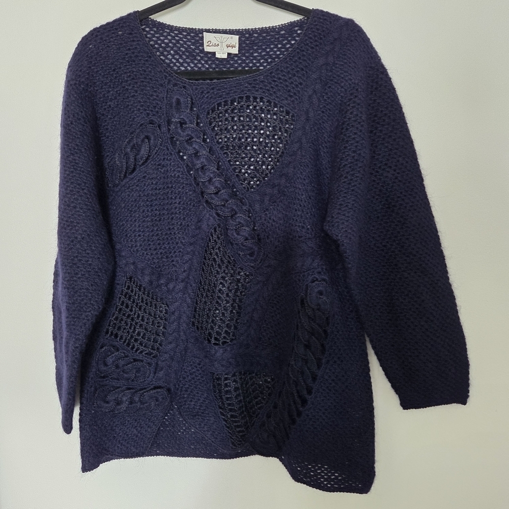 Ziao Yiyi Mohair Knit Sweater Navy Blue  Sz Large